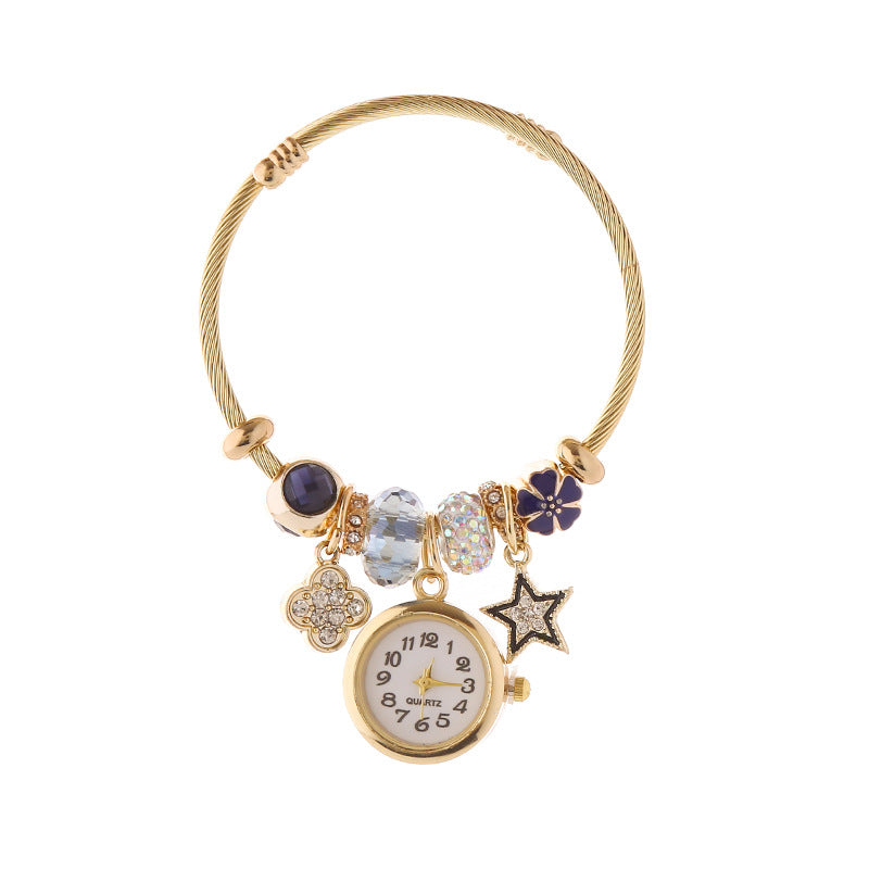 Wholesale DIY Quartz Watch Gold Stainless Steel Beaded Adjustable Bracelet